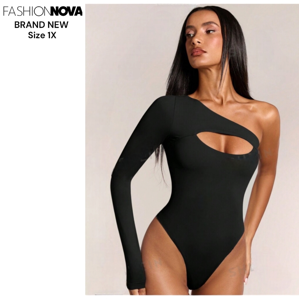 Fashion Nova Black Bodysuit w/ Sheer Panel Sleeve BNWOT